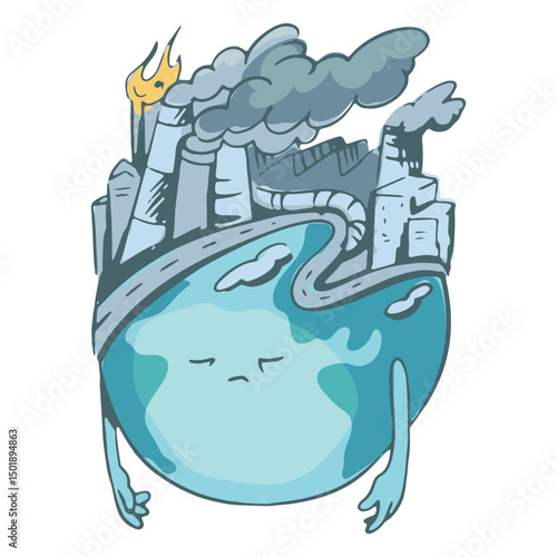 Industry pollution planet Earth cartoon character