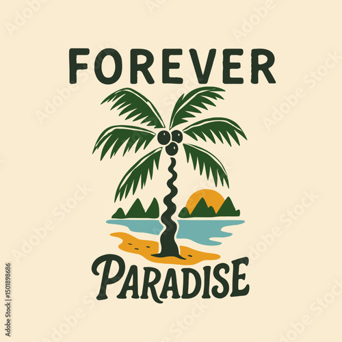 forever paradise. summer graphics for aloha hawaii in wakiki beach. vintage retro graphics for beach print design.  big waves in surf paradise. tropical girls t-shirt design.