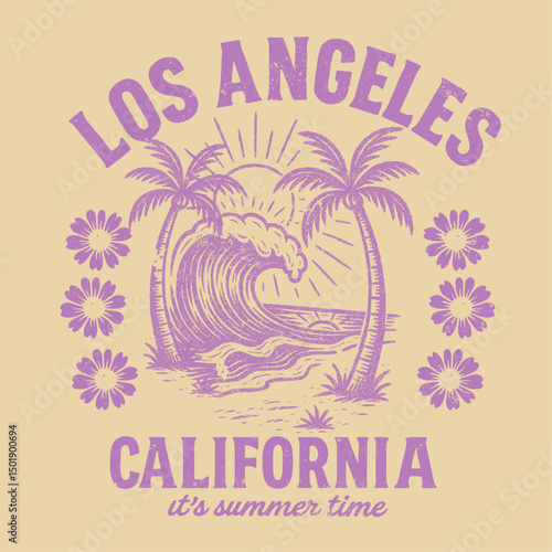 girls womens graphics tee. t-shirt design for summer. sunshine surf club slogan print design. Los Angeles taypography text print. summer retro color vintage beach graphics.