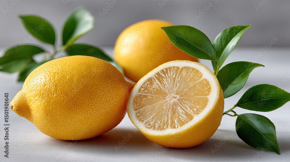 custom made wallpaper toronto digitalFresh lemon halved to reveal juicy pulp, placed against a white backdrop with soft lighting enhancing its vibrant color and texture