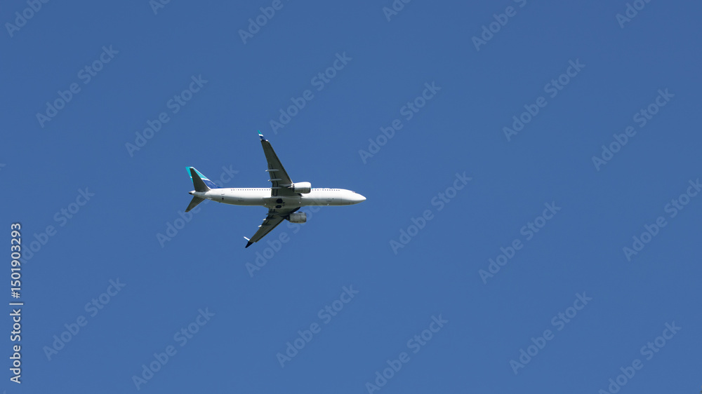A white airplane is flying in the sky A white airplane is flying in the sky