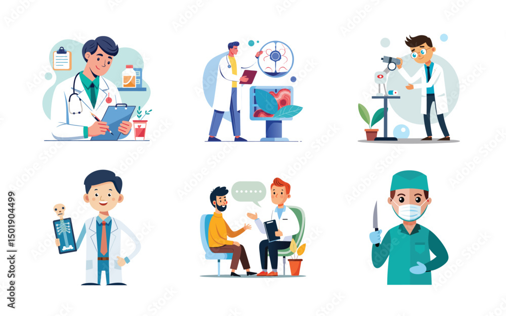 Set of medical, treatment , medicine, doctor and patient vector bundle on white background. Set of medical, treatment , medicine, doctor and patient vector bundle on white background.