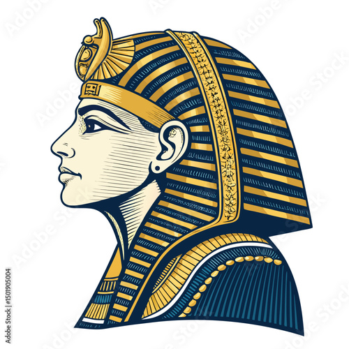 A majestic pharaoh's head, adorned with a richly detailed nemes headdress, crafted from gleaming gold.  Intricate hieroglyphs are subtly present.