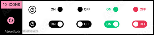  Switch toggle buttons. ON and OFF vector icons set in flat style. App interface.
