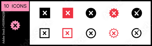 Variants of the wrong, incorrect, false, reject, ban, criss-cross, crossed out, × sign with the four best usable line thicknesses. Vector Illustration. Vector Graphic. EPS 10.