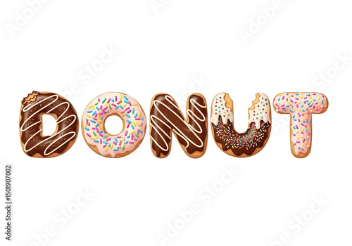 donut text written with donut isolated on white 