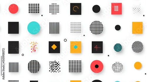 Colorful abstract geometric shapes on white background pattern