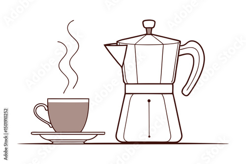 Espresso Cup and Moka Pot Minimalist Coffee Art