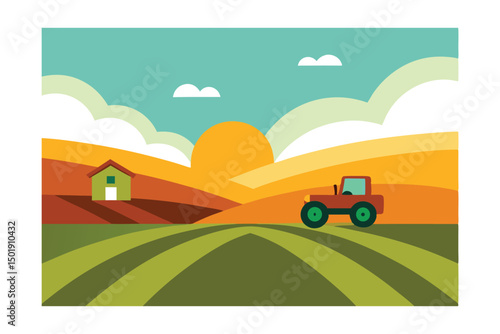 rural landscape with tractor