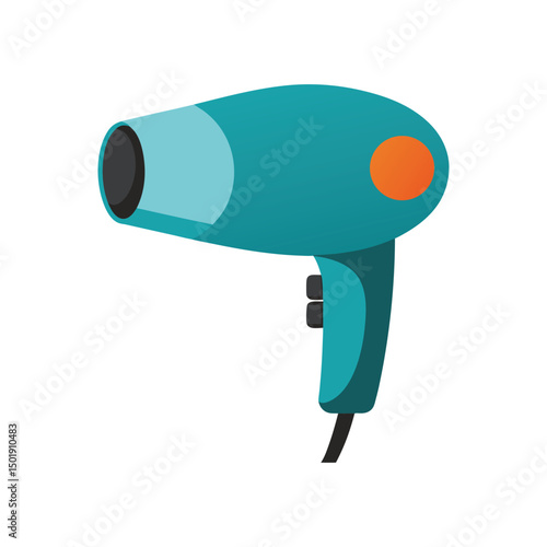 Teal and orange hair dryer illustration for beauty and haircare concepts