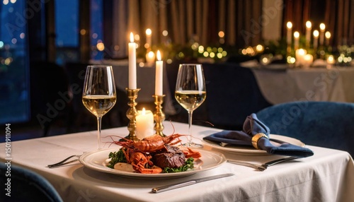 Romantic dinner experience fine dining restaurant culinary art elegant atmosphere evening view luxury cuisine