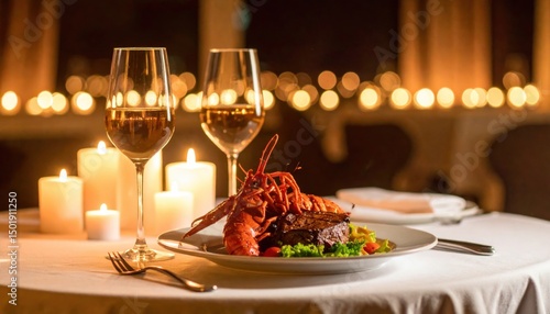 Exquisite dining experience fine restaurant gourmet cuisine romantic atmosphere night view culinary art