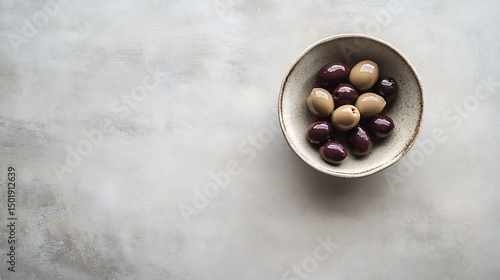 Fototapeta Naklejka Na Ścianę i Meble -  Bowl of Olives on a Textured Surface