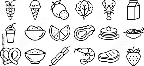 food icons set Ice cream , Milkshake icon of different food on white background
