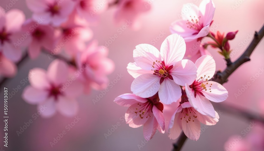 Fototapeta premium Delicate pink sakura blossoms, full bloom, soft petals, tree, cherry blossom pattern, cherry blossom