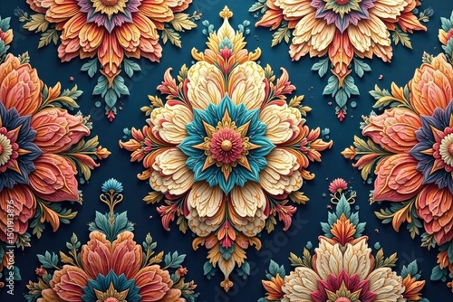 Elegant floral damask textile, intricate design, seamless, elegant