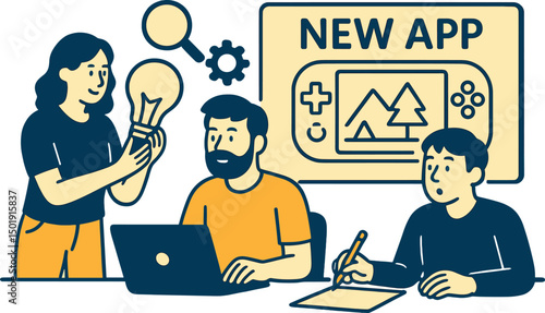 A group of video game developers are conceptualizing, researching, and devising the idea and concept of a new application