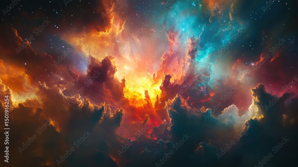Vibrant Colorful Clouds in a Cosmic Sky with Celestial Effects Vibrant Colorful Clouds in a Cosmic Sky with Celestial Effects