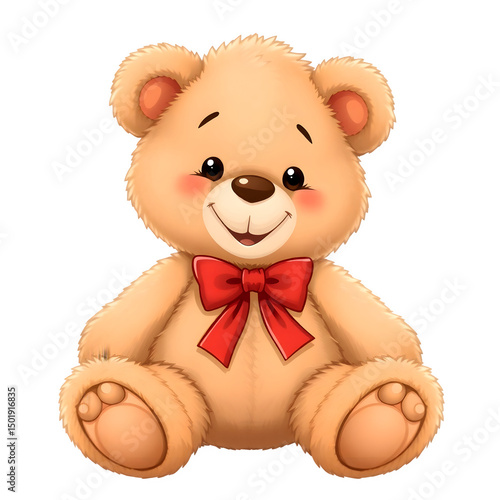 Cute Teddy Bear with Red Bow Transparent PNG