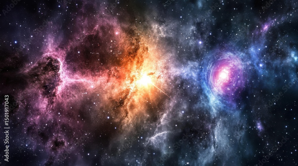 Fototapeta premium Stunning Cosmic Nebula with Bright Stars and Colorful Gas Clouds