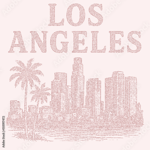 Los Angeles Skyline in Vintage Style graphic. city print design for los angeles. vintage city prints. city t-shirt prints use for apparels.