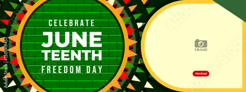 Juneteenth Freedom Day. Banner design with blooming flower geometry ornaments for ads, web, greeting, campaign on June 19
