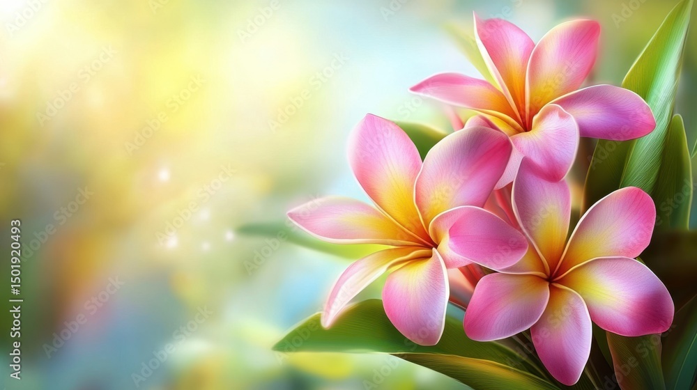 Elegant Plumeria Flowers with Soft Focus Background in Blooming Garden Elegant Plumeria Flowers with Soft Focus Background in Blooming Garden