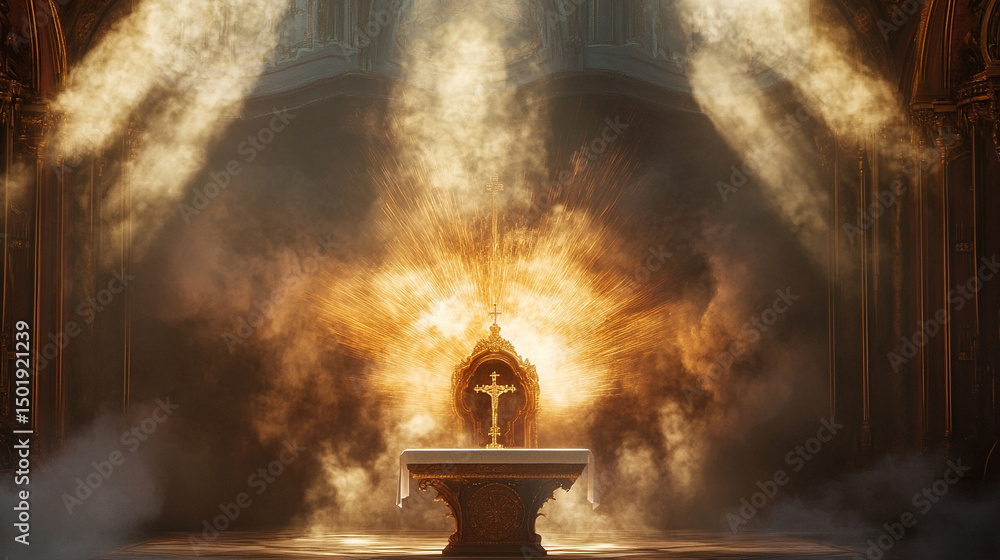 Fototapeta premium Hyper-detailed incense smoke rising around the Blessed Sacrament 