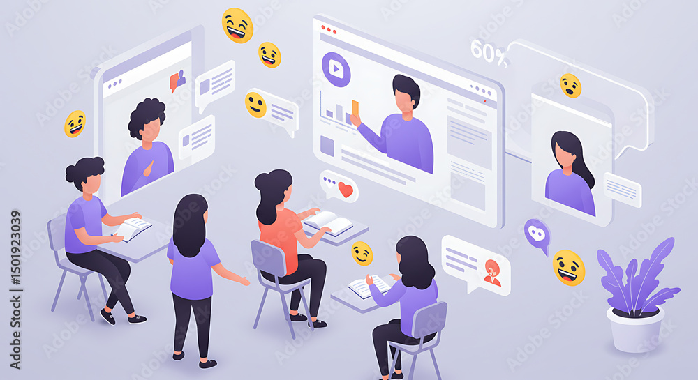 Fototapeta premium Online Education People Watching Video