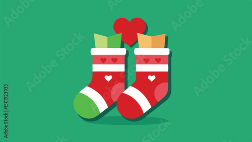 Colorful festive stockings designed for holiday cheer with hearts and vibrant patterns showcasing elements of celebration and warmth during winter festivities