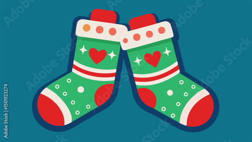 Colorful festive stockings designed for holiday cheer with hearts and vibrant patterns showcasing elements of celebration and warmth during winter festivities