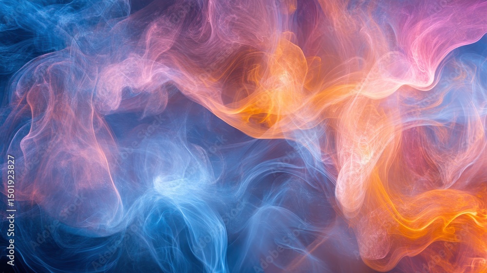 Fototapeta premium Colorful Swirling Smoke in Blue, Orange, and Pink Hues