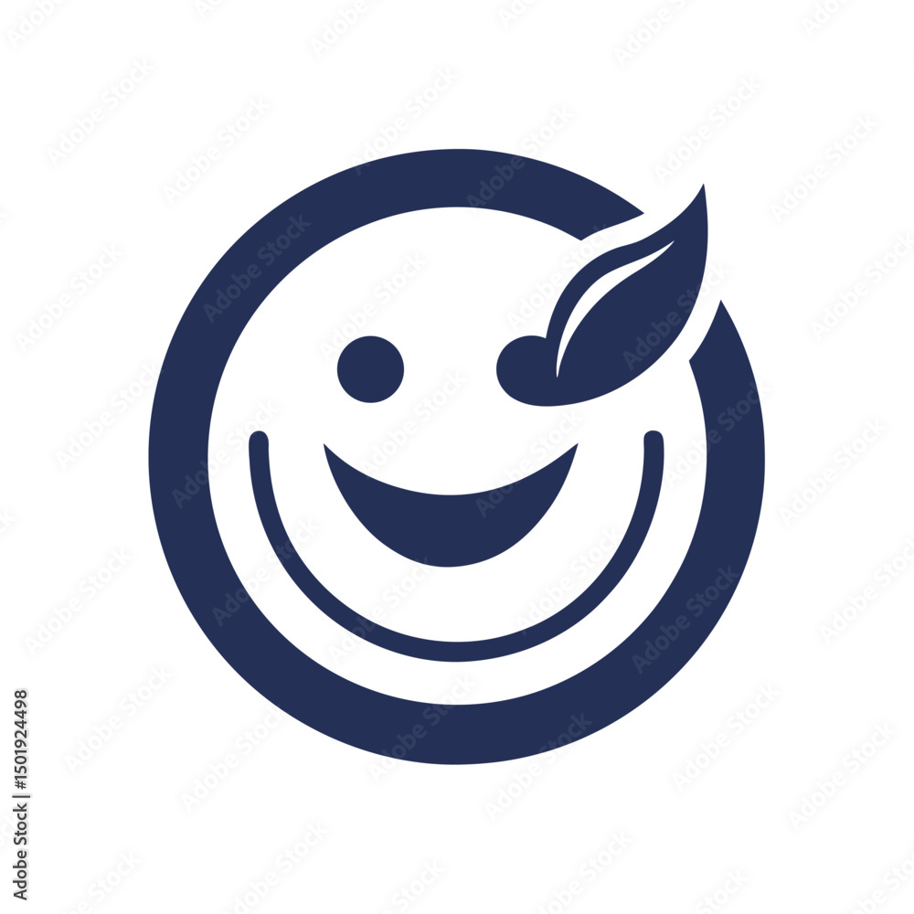 Happy smiling face with leaf symbolizing nature and environmental protection Happy smiling face with leaf symbolizing nature and environmental protection