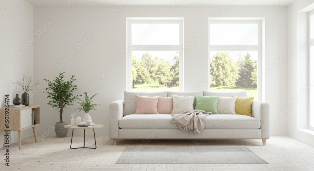 Fototapeta premium Neutral Living Room with Natural Light