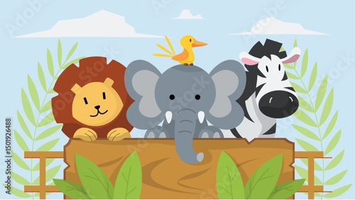 Flat Vector Illustration of Jungle Animals in a Colorful Cartoon Style