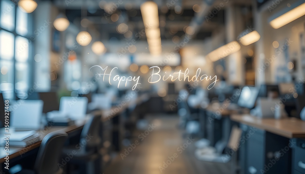 Fototapeta premium Soft, creamy whites and soothing blues create a dreamy bokeh effect photographic background that is ideal for a happy birthday card. The blurred, out-of-focus parts hint at a busy newspaper office, po