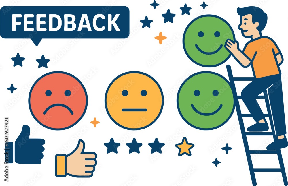 Fototapeta premium The concept of feedback or appreciation ratings is based on customer satisfaction, which is often measured by a positive score or the quality of service received, reflected in a customer experience