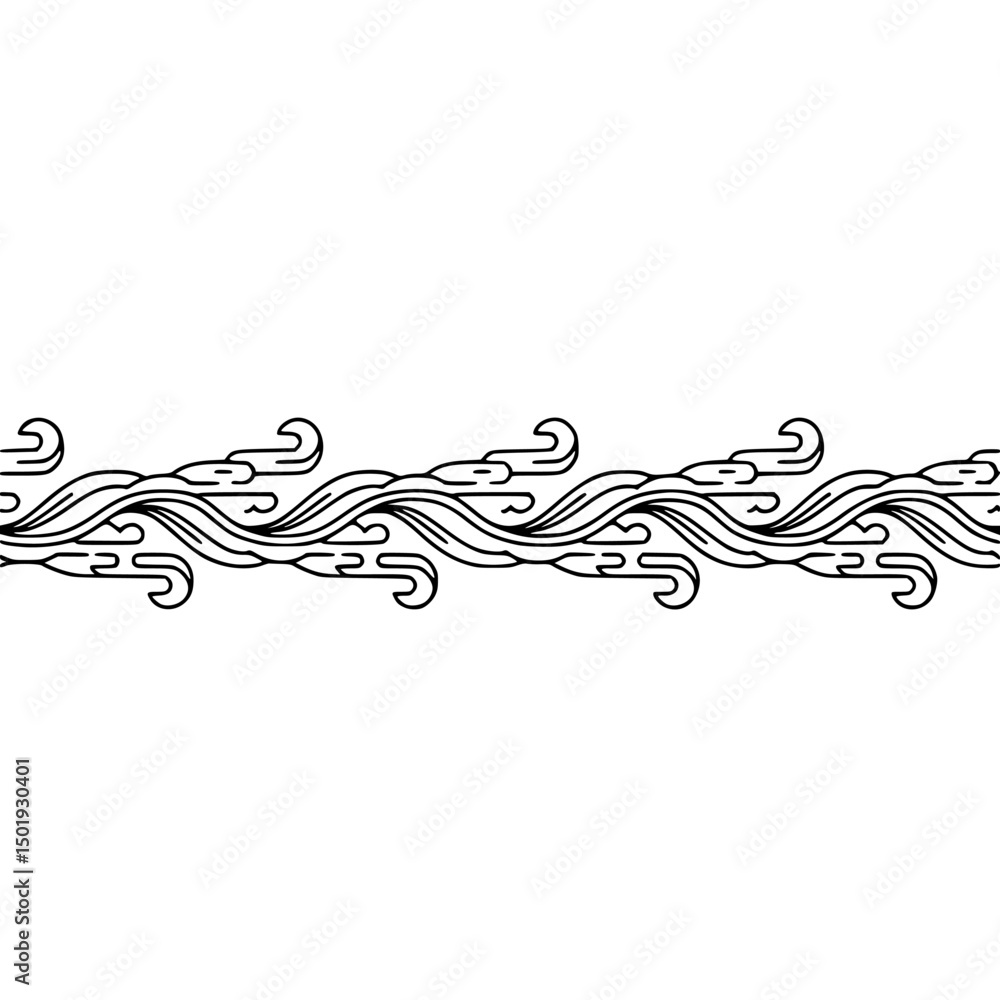 Fototapeta premium Minimalist Wave Pattern Border Design in Black and White
