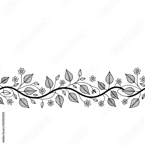 Foto Elegant Floral Vine Border in Black & White: Vector Design