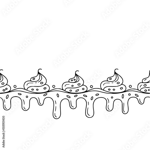 Doodle Icing Border - Black & White Seamless Pattern
