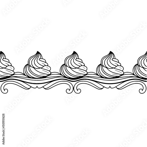 Hand-Drawn Dessert Border: Elegant Black & White Pattern