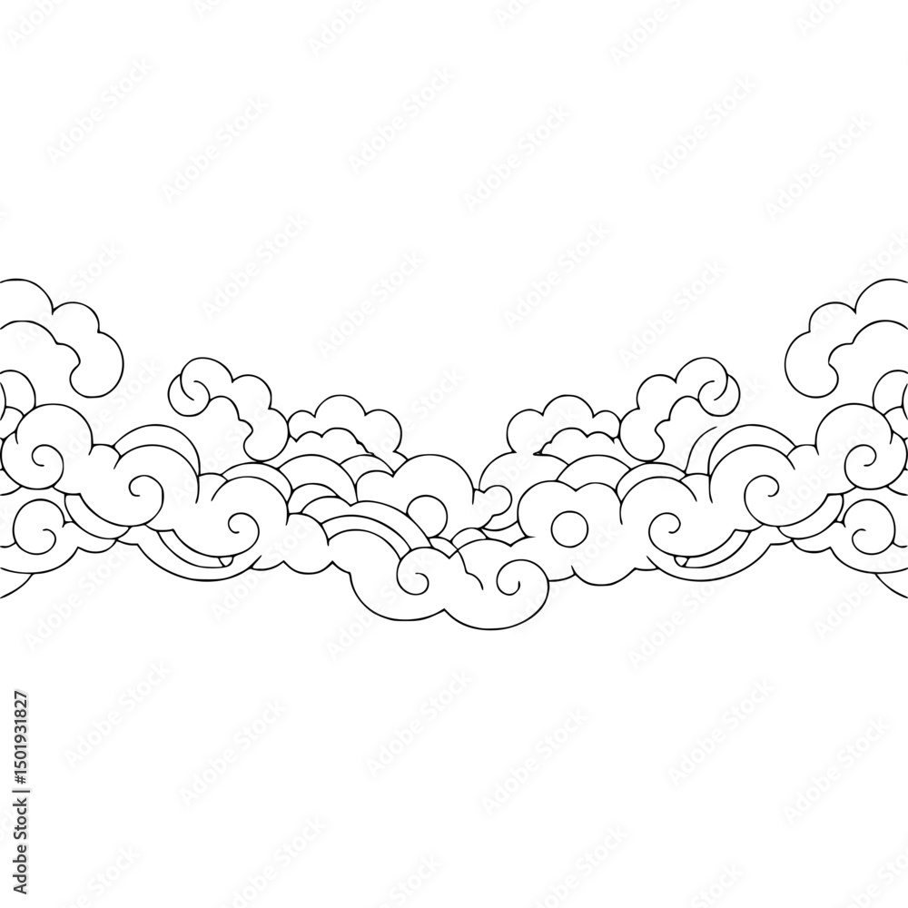 Obraz premium Stylized Clouds Border: Black & White Vector Illustration