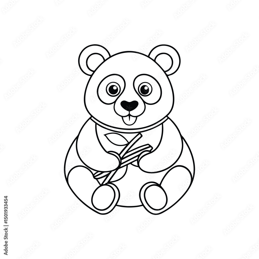 Fototapeta premium Printable Panda Eating Bamboo Coloring Page Vector