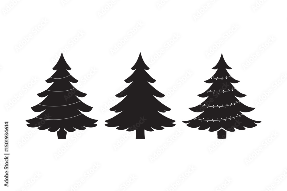 Obraz premium Christmas Tree Silhouettes Pine Tree Vector Icons for Holiday Design