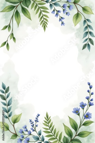 Wallpaper Mural watercolor botanical border using native plants from a specific region (e.g. nordic, mediterranean, japanese). the lower frame is denser while the upper part fades naturally. soft light adds clarity. Torontodigital.ca