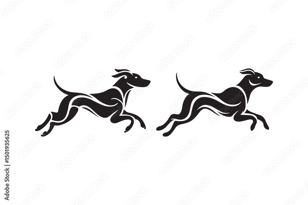 Fototapeta premium Tribal Running Dog Silhouette Logo Design Vector Art Illustration
