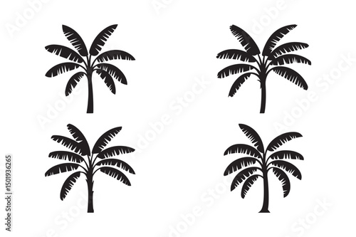 Tropical Palm Tree Silhouette Icons Banana Tree Vector Set