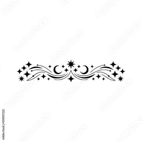 Celestial Border Design: Stars, Moons, and Swirls Vector