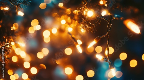 Warm and Bright Fairy Lights Sparkling on a Christmas Tree Background