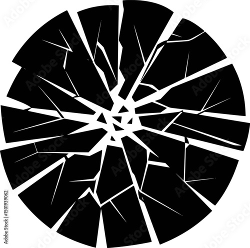 Shattered circle black and white abstract graphic